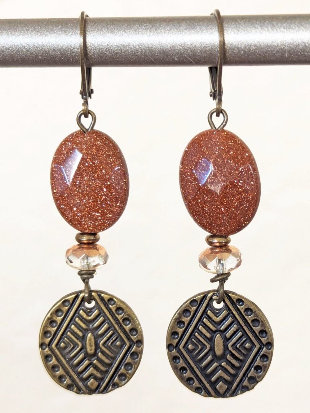 Southwestern Rust Orange Sparkle Sandstone Charm Dangle Earrings